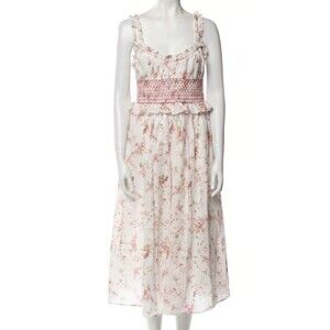 Christian Lacroix Midi Floral Ruffle Dress SMALL Smocked Whimsy Romantic Fairy